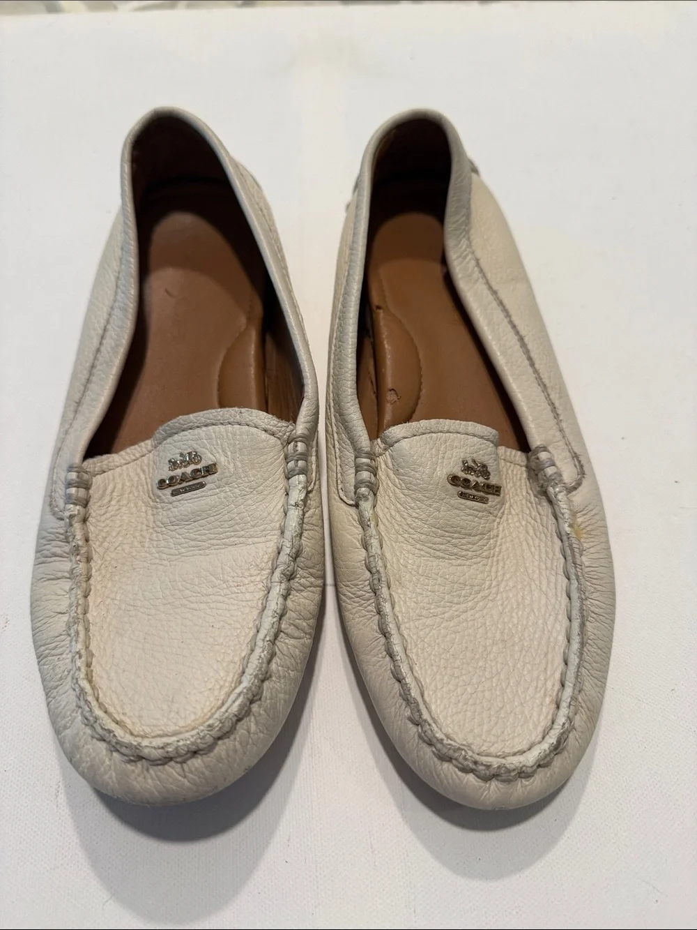 Coach Women's Cream Pebbled Leather Driving Loafers